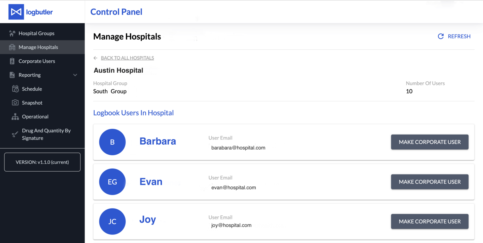 control panel hospital management